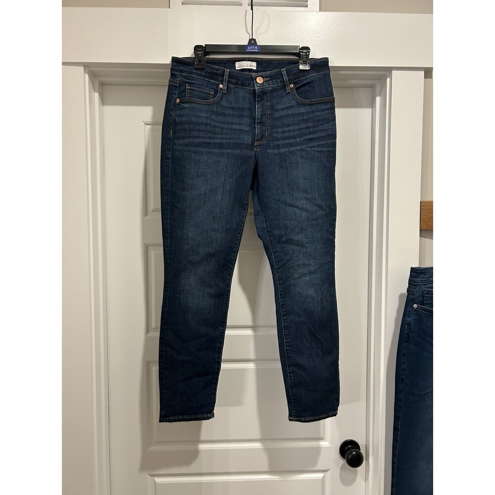 LOFT Women's Dark Blue Wash Curvy Skinny Denim Jeans size 29 / 8 Stretch Slim